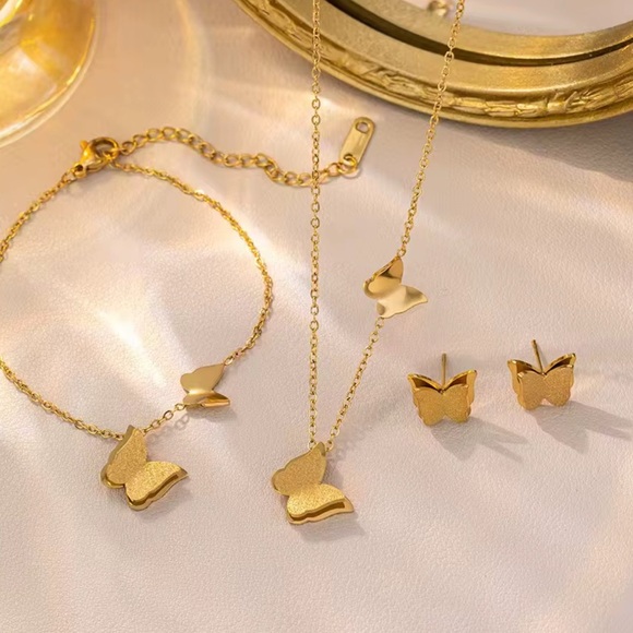 Gold Butterfly Stud Earrings - Picture 5 of 6